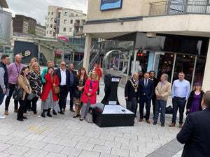 Lord Mayor of Birmingham, Councillor Muhammad Afzal and Ed James of Heart West Midlands unveils first piece of The World’s Largest Work of Art at Broadway Plaza, Birmingham